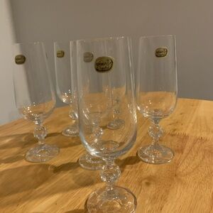 Six Bohemian Crystal Champagne Flutes ( Czechoslovakia)